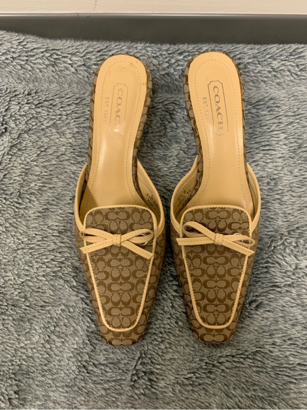 COACH Brown Signature Canvas Bow-Accent Slip-On